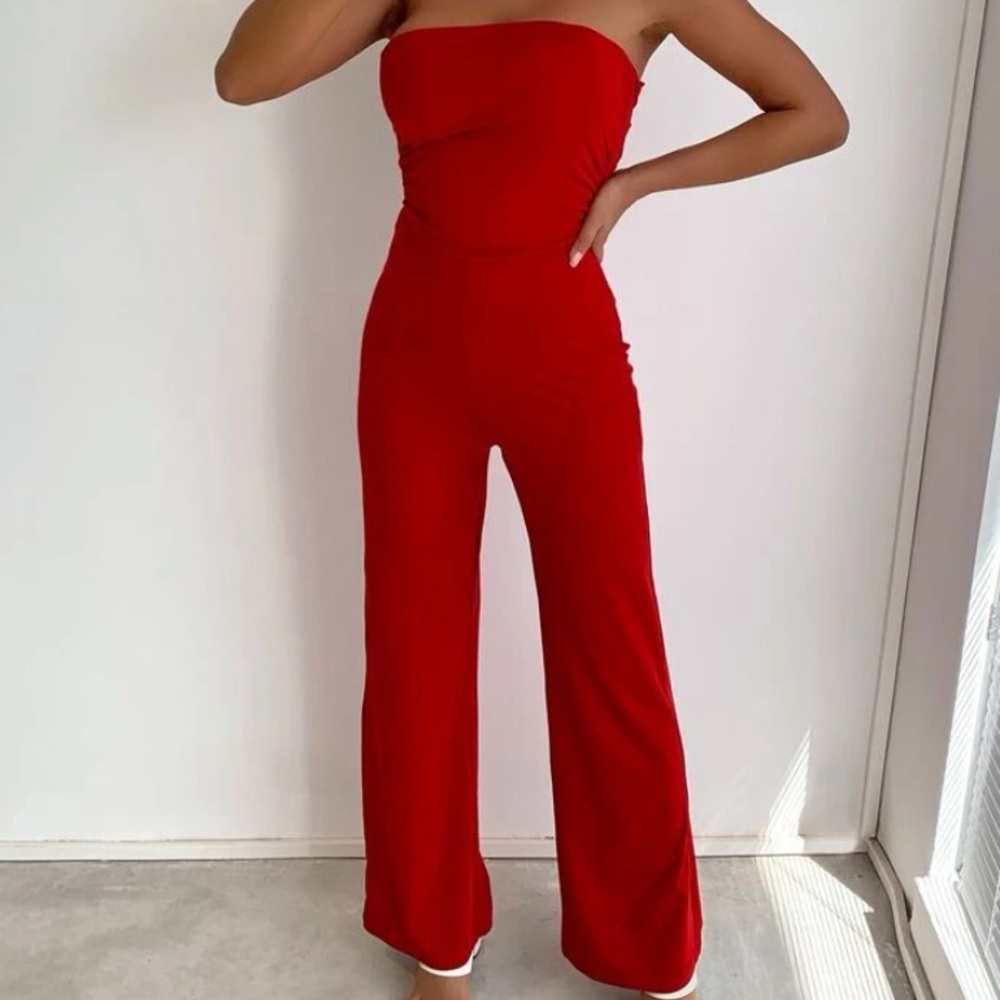 Solid lace up back tube & jumpsuit